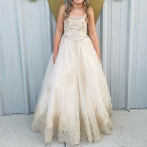 Tiffany dress Girls size 12. Gold with beading. Pageant dress